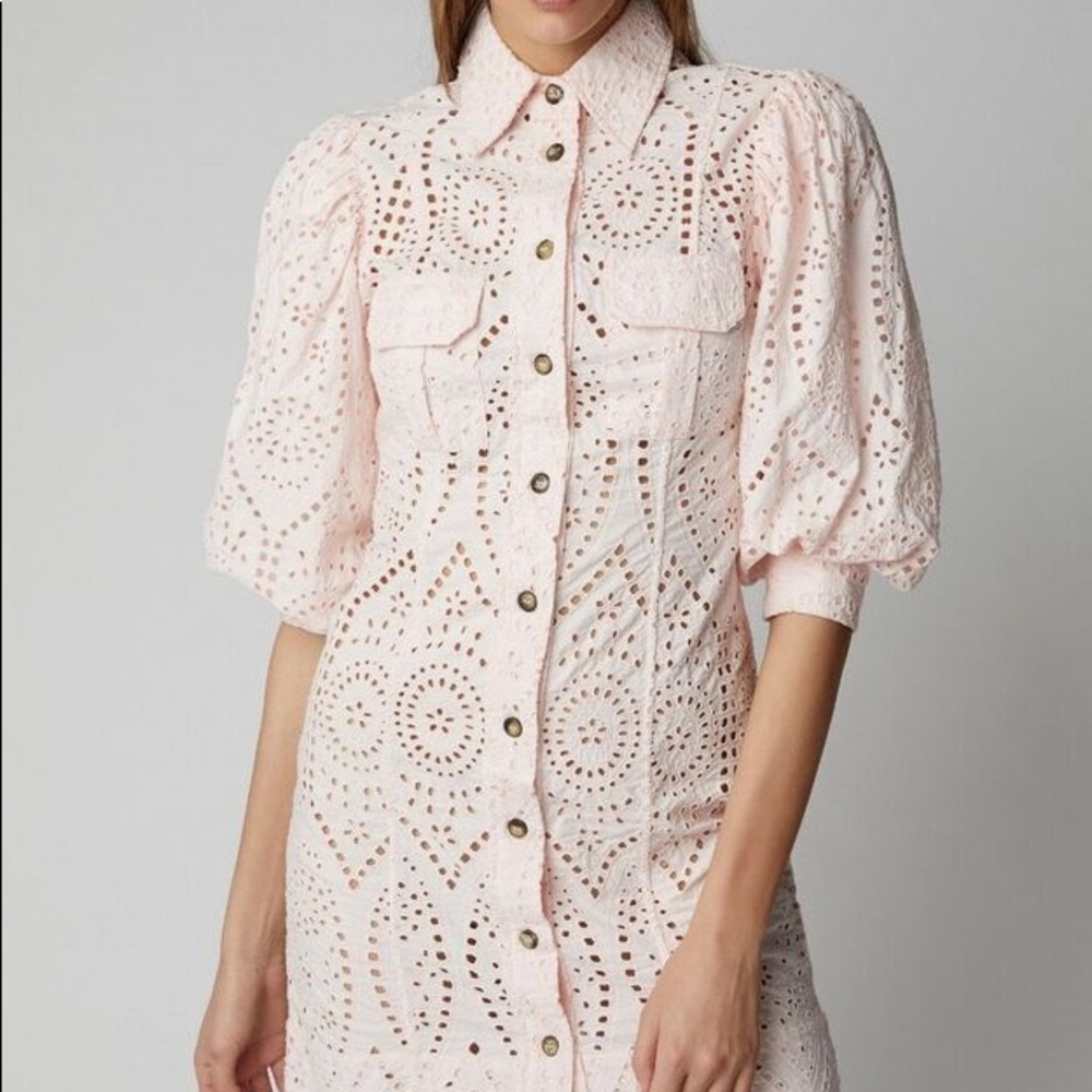 Ganni baby pink cotton eyelet summer dress size small
